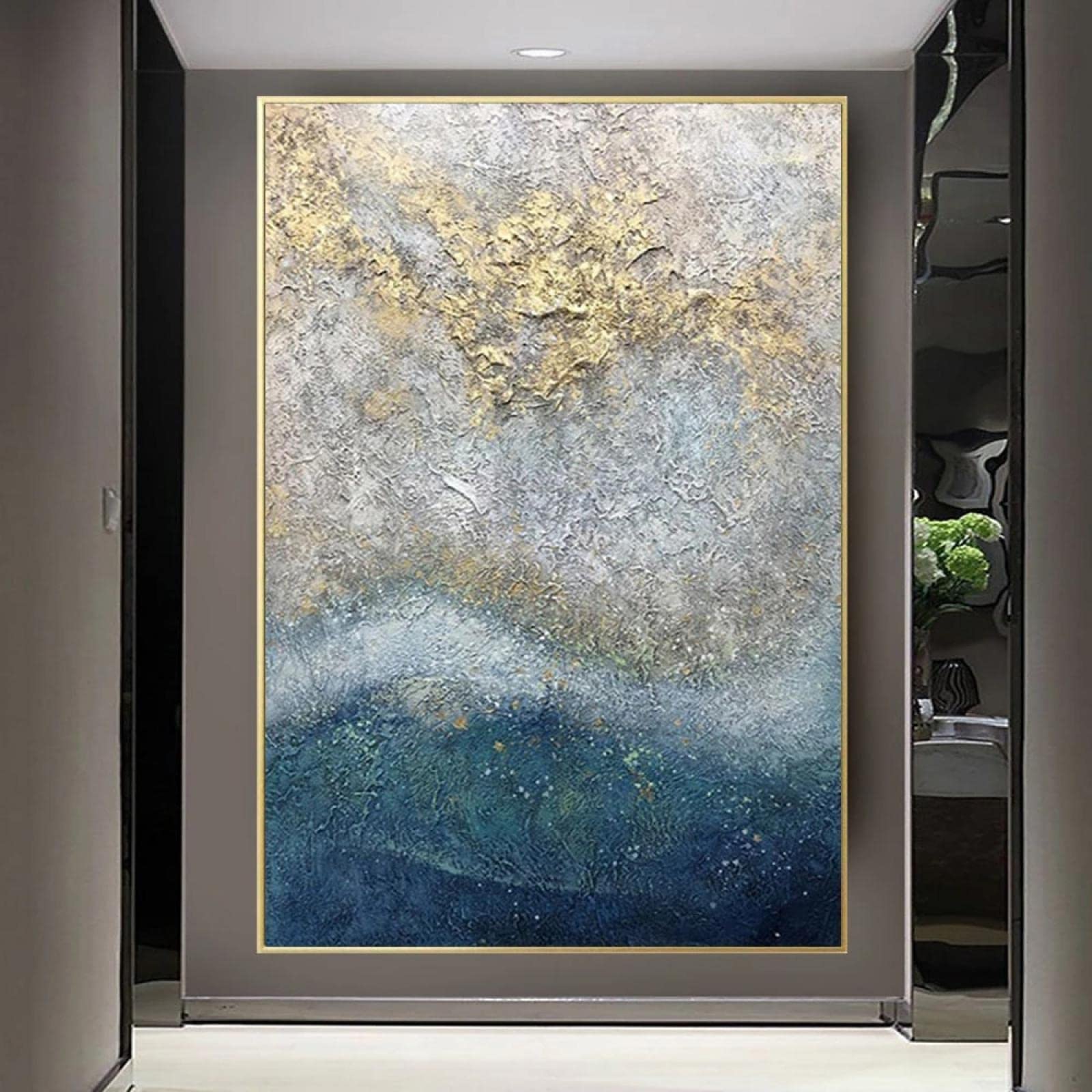 抽象油彩画 金色フレーム 油彩オーダーフレーム アンティーク調 油彩額 ゴールド（金箔