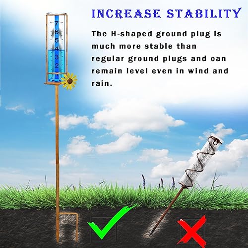 Miniatura 4 de Pluviómetro para exteriores, a prueba de congelación, capacidad de 7 pulgadas, pluviómetro desmontable con estaca para patio, césped y jardín,