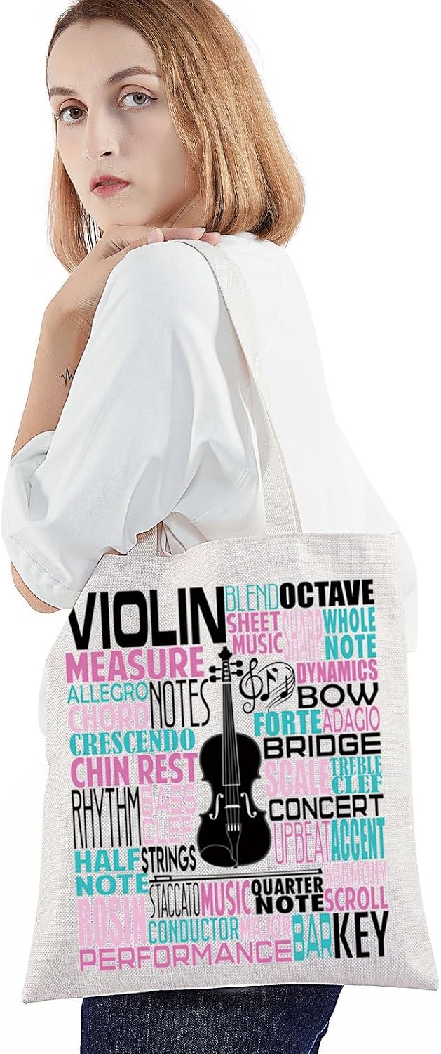 BWWKTOP Violinist Canvas Tote Bag Violin Lover Gift Violin Player Shoulder Bag Violins Music Teacher Gift image 2