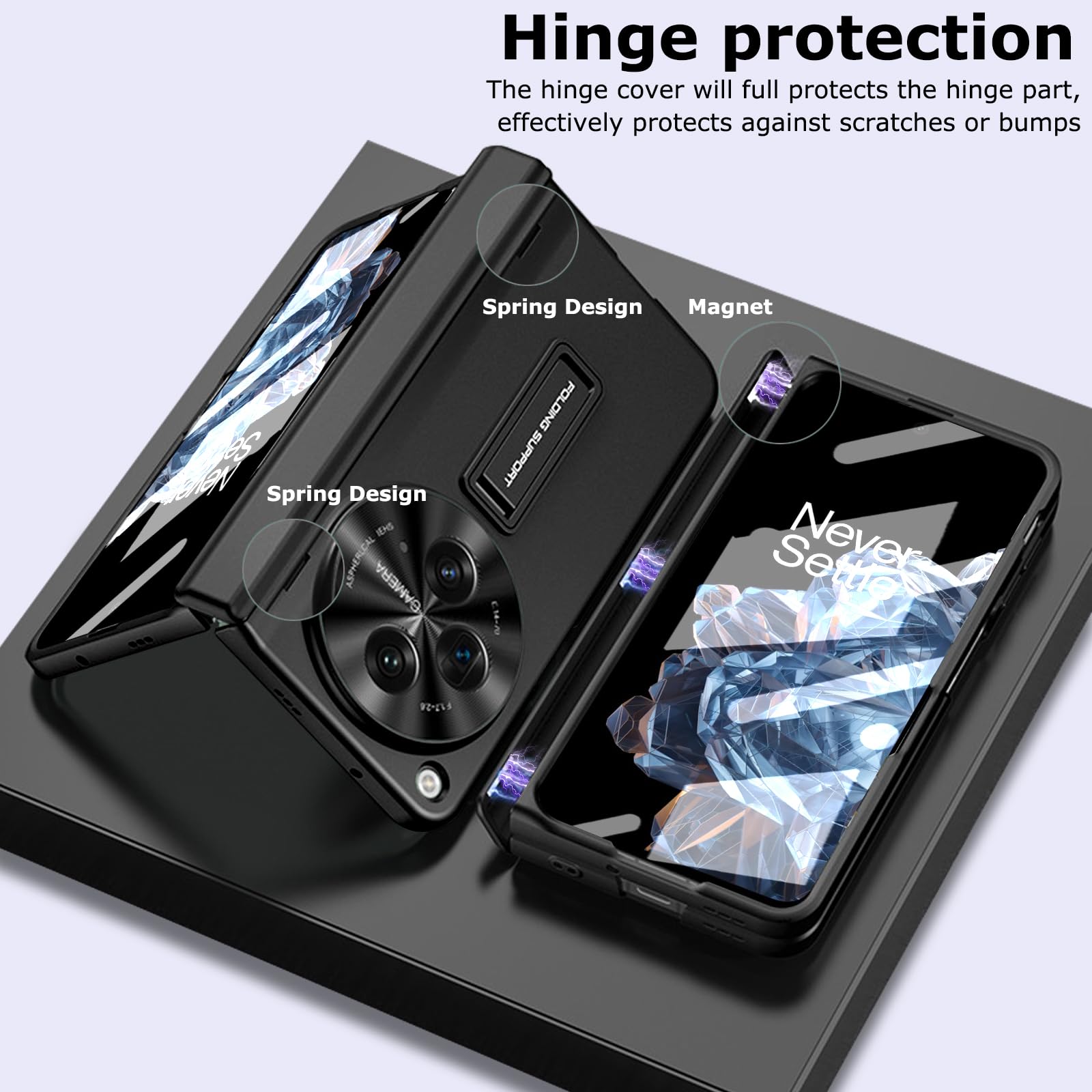 Custodia Per OnePlus Open, Cerniera Di Protezione Custodia Rigida In PC Di Alta Qualità Con Cavalletto Pellicola Protettiva Per Schermo Frontale Integrata Protezione Della Custodia A Copertura Totale - Foto 7
