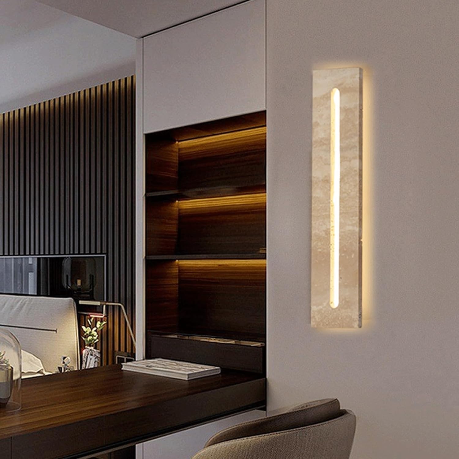 Modern Minimalist Unique LED Wall Sconce Yellow Marble Acrylic Light Strip Creative for Living Room Bedroom Hallway Staircase Hotel Restaurant Apartment Background Wall Entryway Decor(Large)