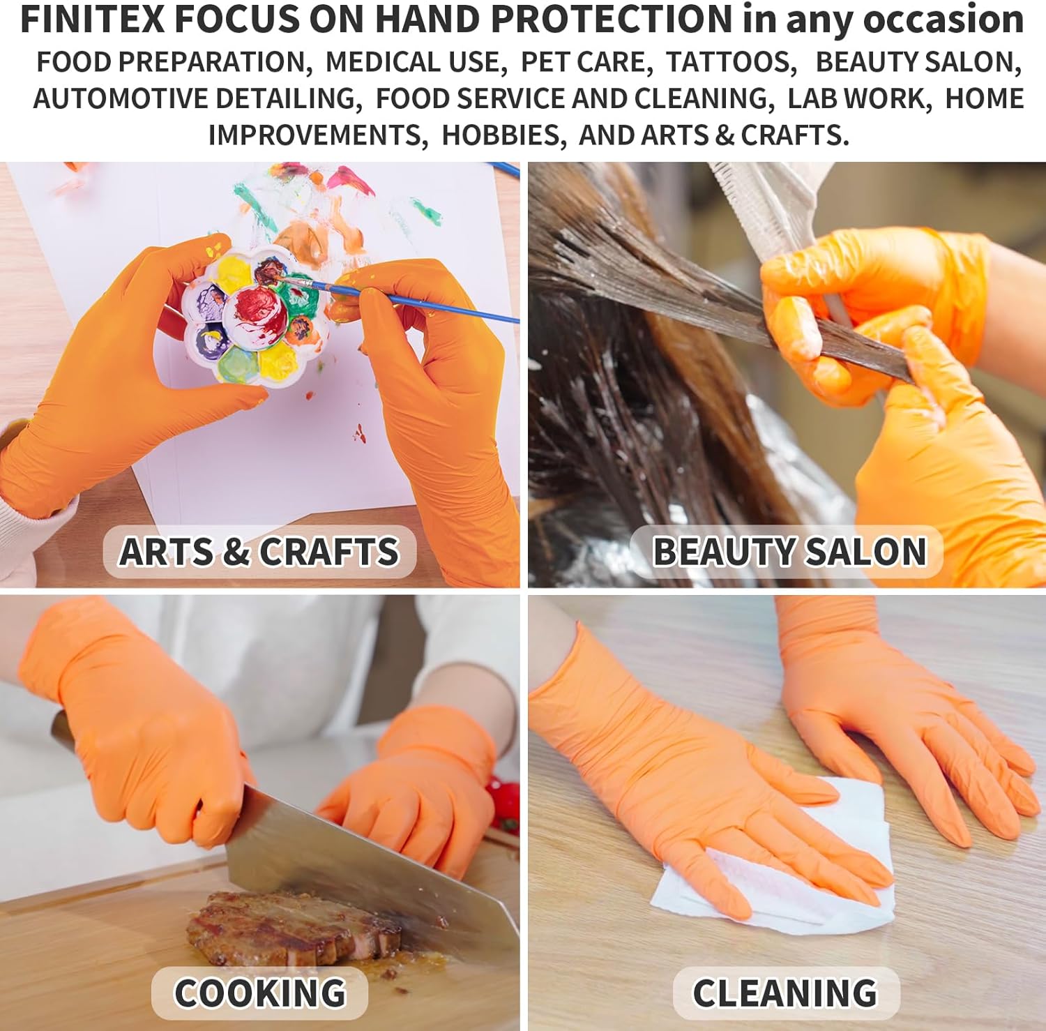 FINITEX Nitrile Disposable Gloves - Orange, 3.5mil, 100PCS, Powder-Free, Latex-Free, Medical & Food Use - Image 6