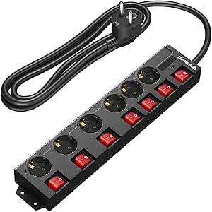 DEWENWILS Steckdosenleiste Einzeln Schaltbar, 6Fach Steckdosenleiste mit Schalter, Mehrfachsteckdose mit Überlastschutz, Kindersicherung, 90° Gedreht, 2M, Schwarz