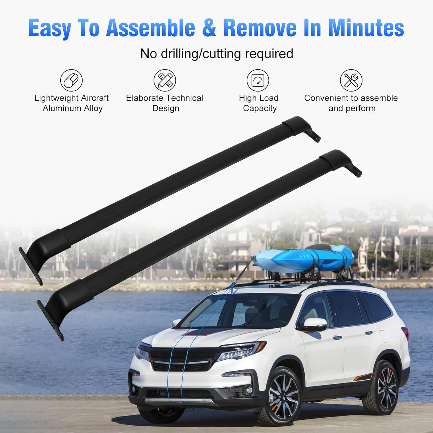 PARTOL Heavy Duty 220lbs Roof Rack Cross Bars fits for 2023-2026 Honda Pilot Elite Sport Touring Trailsport(Except LX and EX-L) Adjustable Aluminum Crossbars for Roof Boxes Bags Kayak Bicycle