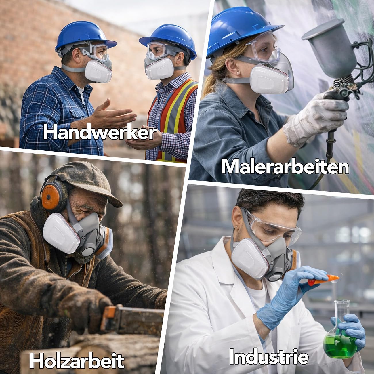 AGT Filter Atemschutzmaske: 4er-Set Atemschutzmasken mit je 2 Gas- und Partikelfiltern (Gasfilter Atemschutzmaske, Atemschutz mit Partikelfilter)