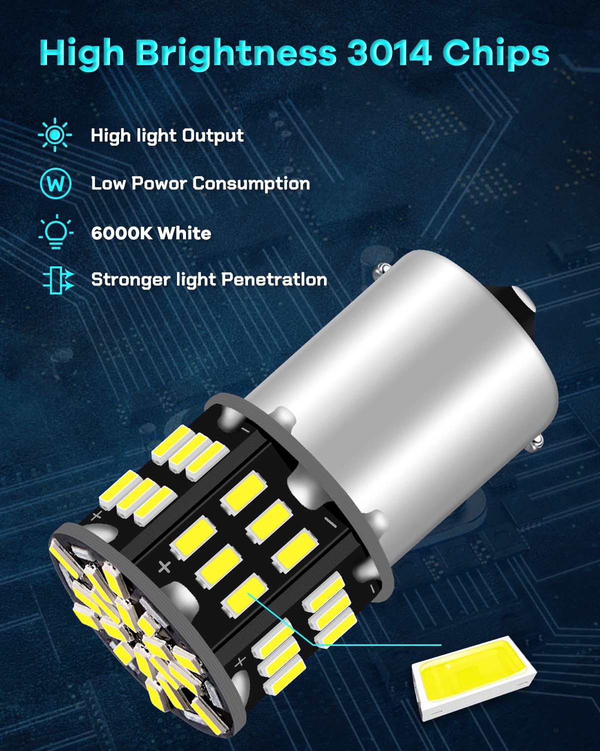 4 Ampoules LED P21W 1156 - Blanc Chaud 3000K - 12V - Pour Clignotants, Feux Arrière, Camping-Car - Lot De 4