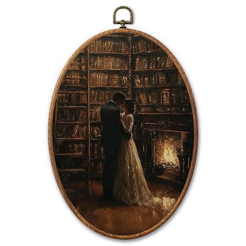 AYQJCBGC Moody Romantic Couple Library Oval Framed Wall Art, Cottage