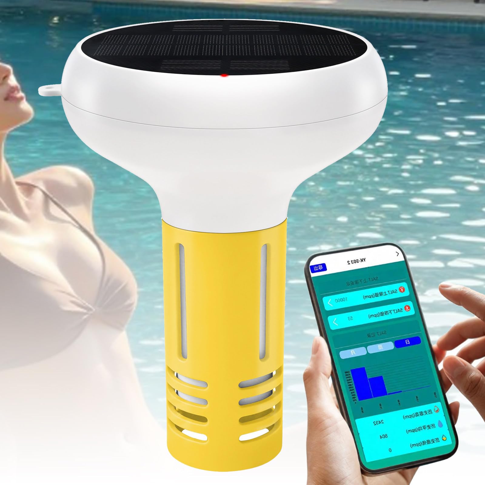 Medidor digital de agua para piscinas, medidor flotante inteligente 7 en 1