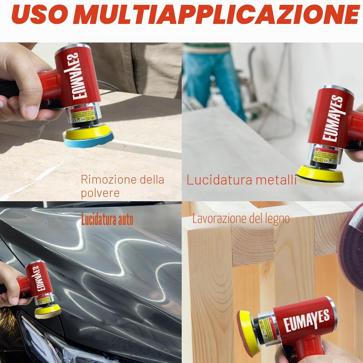 Mini Levigatrice Orbitale Pneumatica, 25/50/75mm, Piccola Levigatrice Pneumatica Lucidatrice Rotorbitale Set con Carta Vetrata, Spugne Lucidanti, Tampone Lucidante, per Lucidatura e Levigatura