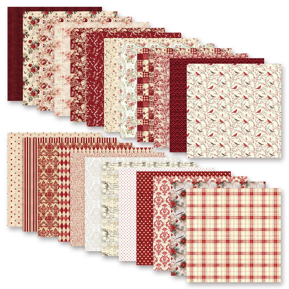 Wkładka do schowka, papier wzorowy 12x12, 24 arkusze dwustronnego papieru do scrapbookingu, papier do wzorów, 12 wzorów, 160 g/m2 papier do scrapbookingu, papier dekoracyjny(Red)