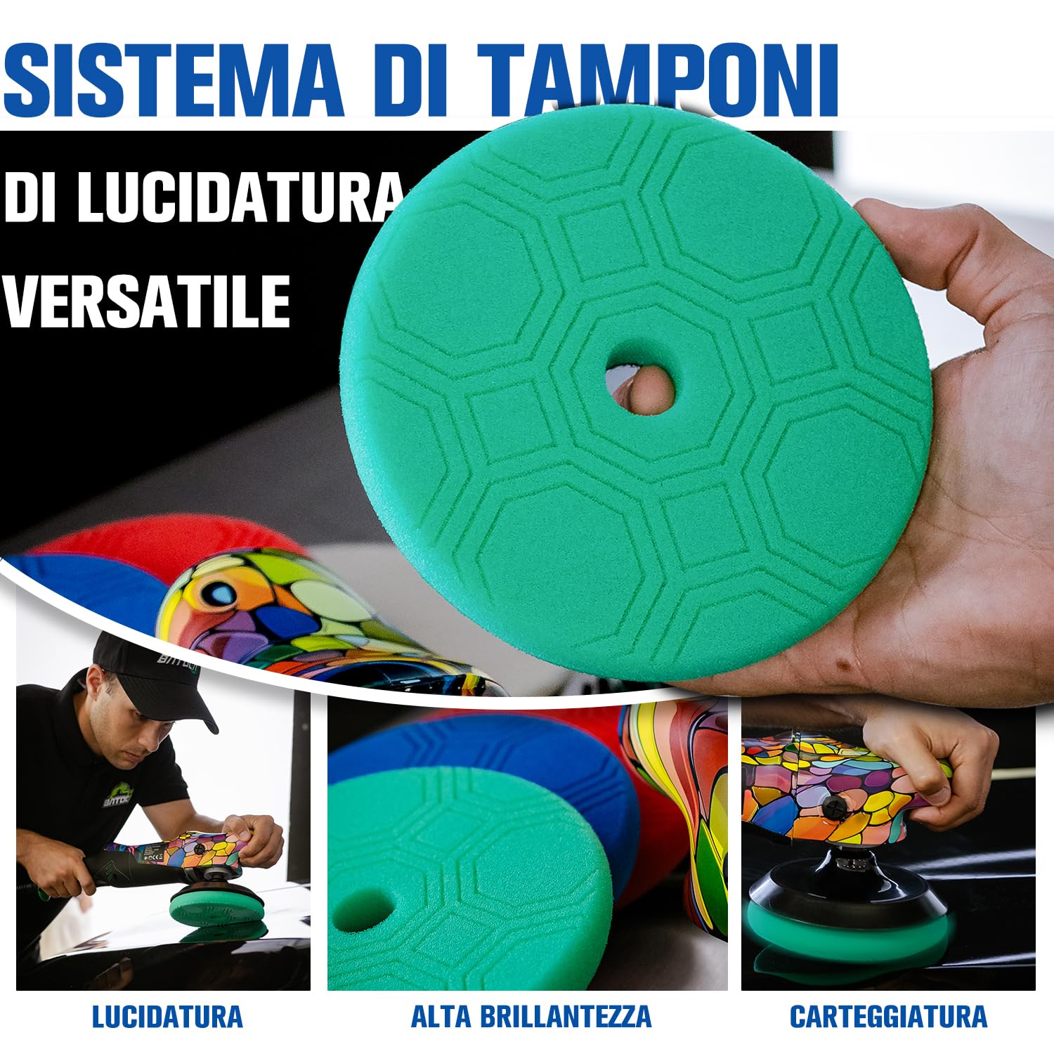 BATOCA P2 Lucidatrice Auto 1000W Alta Coppia - Rotativa 150mm Professionale Correzione Vernice - Basse Vibrazioni, Cavo Rimovibile 8m, 6 Velocità 1000-3800 giri/min - Barca, Camper, SUV
