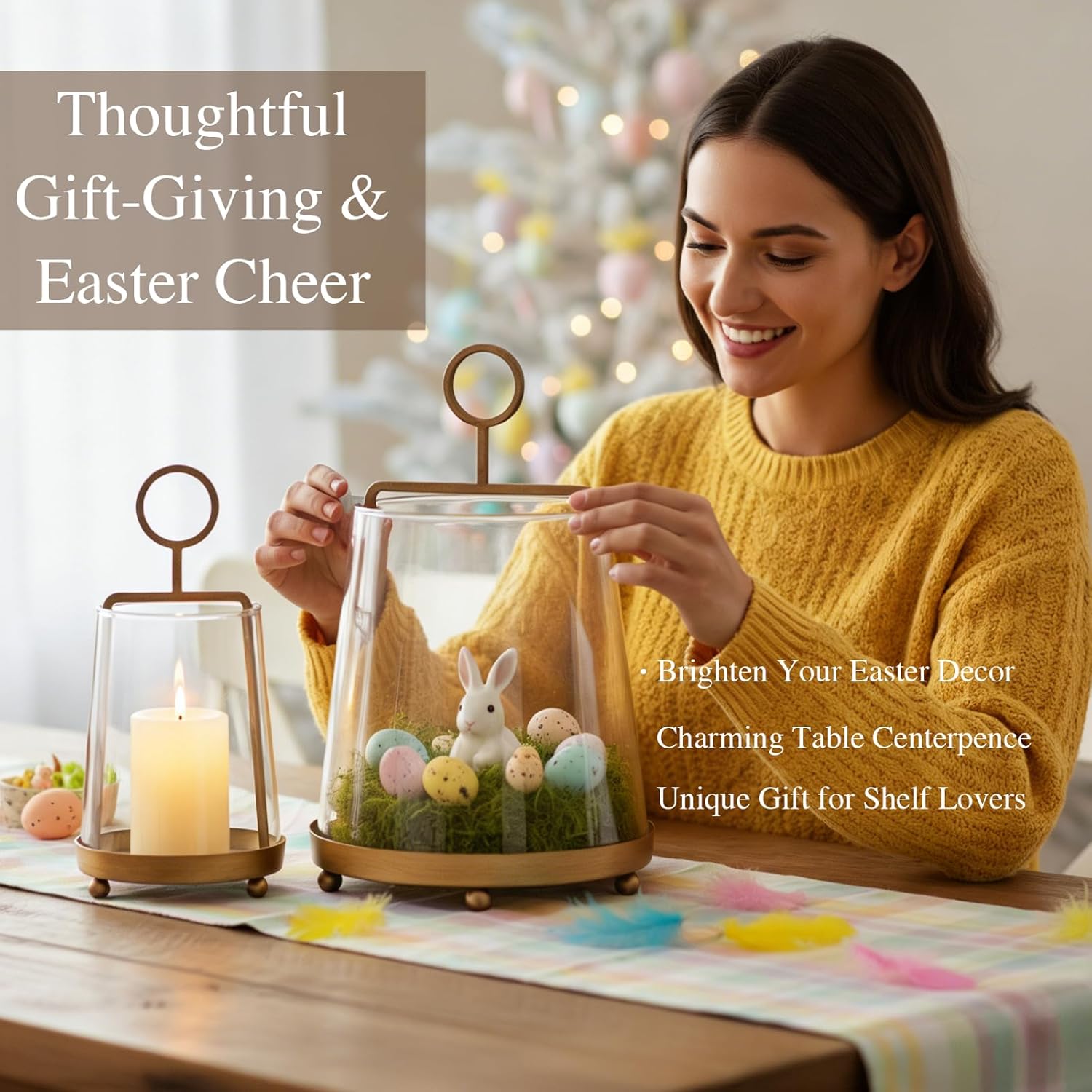 Hurricane Glass Candle Holders 2 Pcs, Metal Candle Holder for Pillar Candles,Decorative Home Coffee Table Decor,