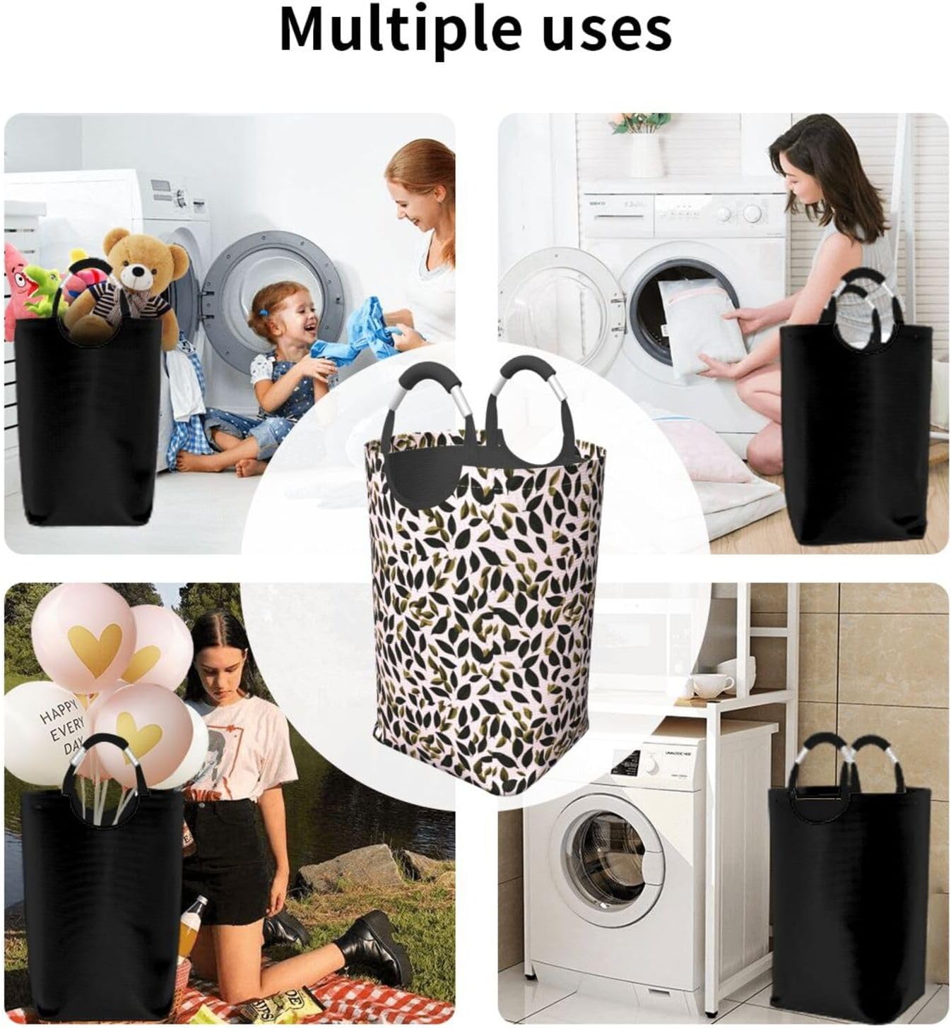 Leaf pattern Foldable storage bag, 50L capacity, suitable for laundry room, dormitory bedroom, dirty clothes storage basket.