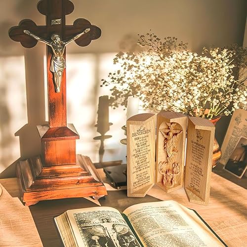 Vista 61 de Jesuspirit - Decoración cristiana, escultura católica de madera, regalos cristianos para hombres, estatua de Jesús, Virgen María, Decoración