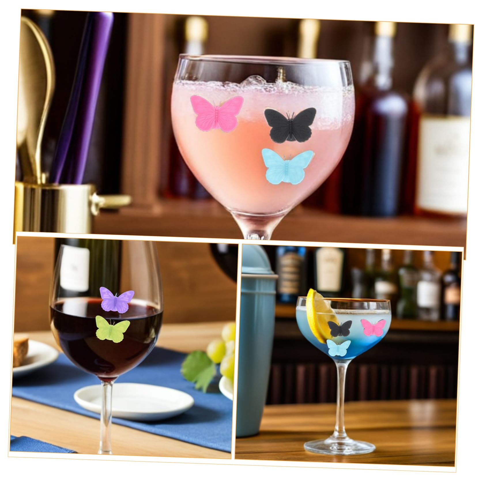 24 Pezzi Segna Bicchieri in Silicone con Ventosa Identificatori Farfalla Rimovibili per Vino e Cocktail Marcatori Riutilizzabili per Feste Matrimoni e Bar