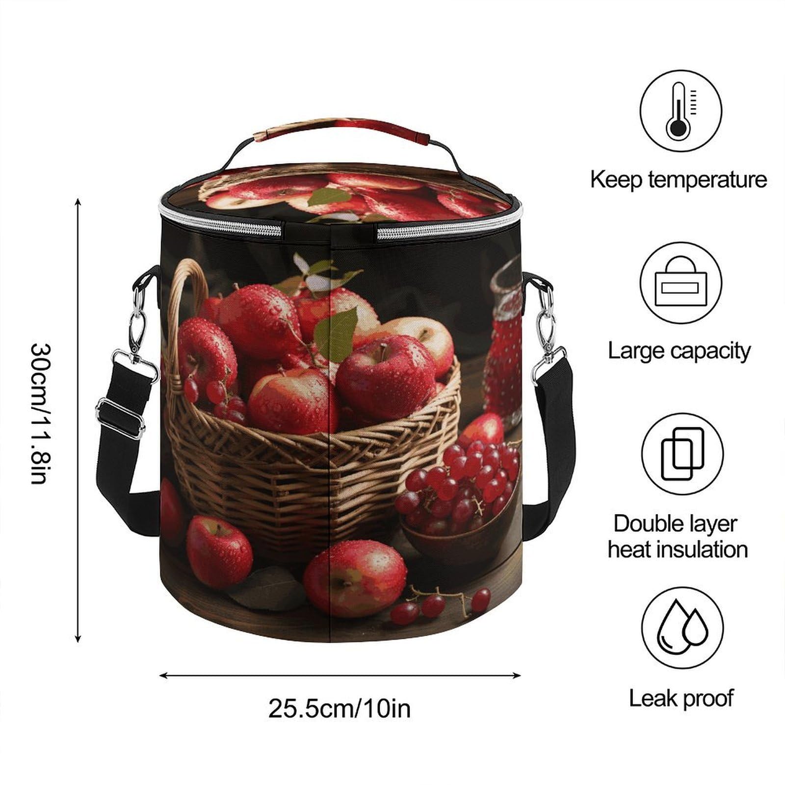 Rote Früchte in einem Korb, weiche Kühltasche, mehrere Taschen, Strandtasche, isoliert, auslaufsicher, zusammenklappbarer Kühler für Strand, Reisen, Arbeit