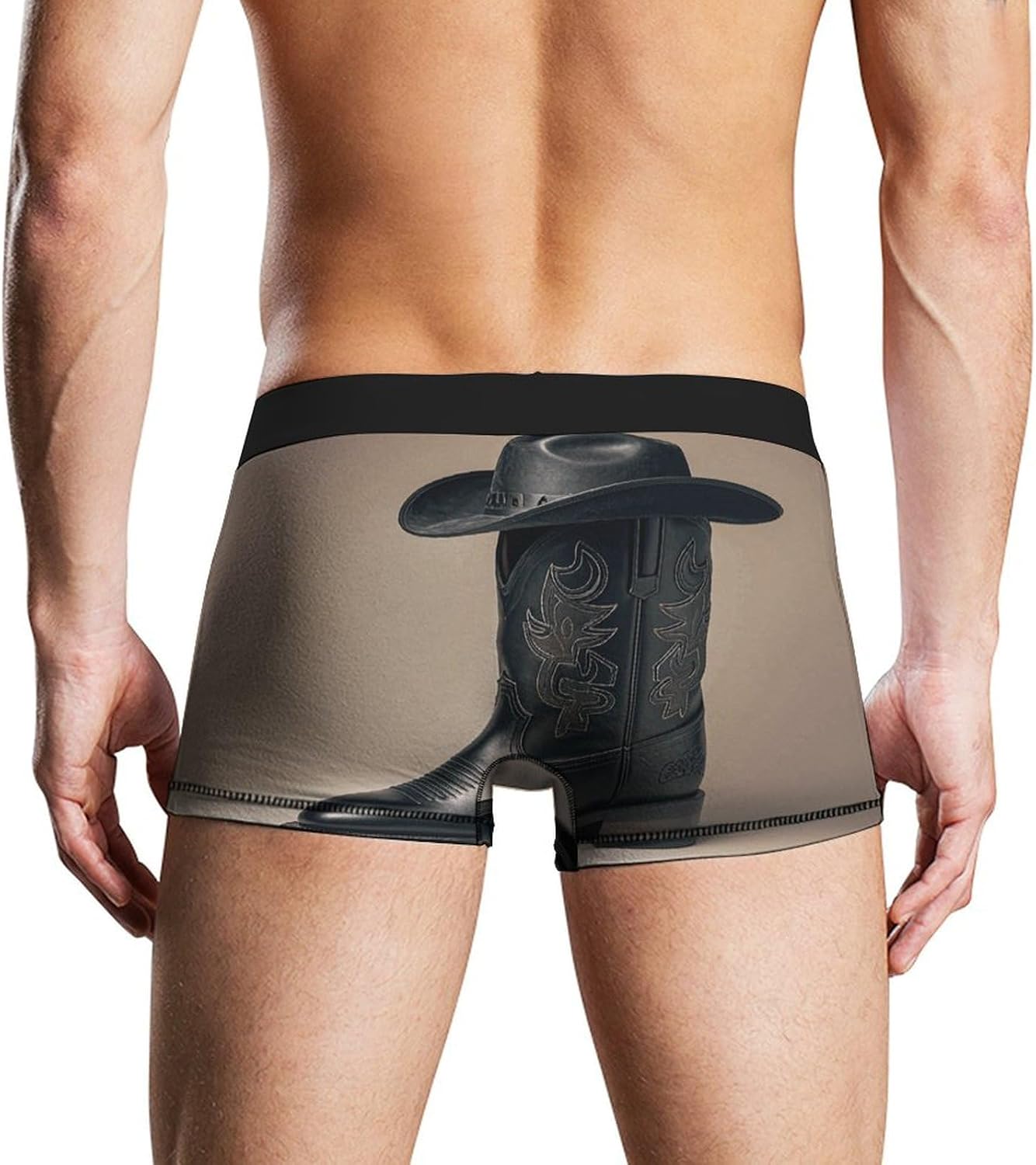 Cowboy Black Hat Western Boots Mens Boxer Briefs Short Breathable Underwear Trunks Soft Moisture-Wicking Boxer Shorts
