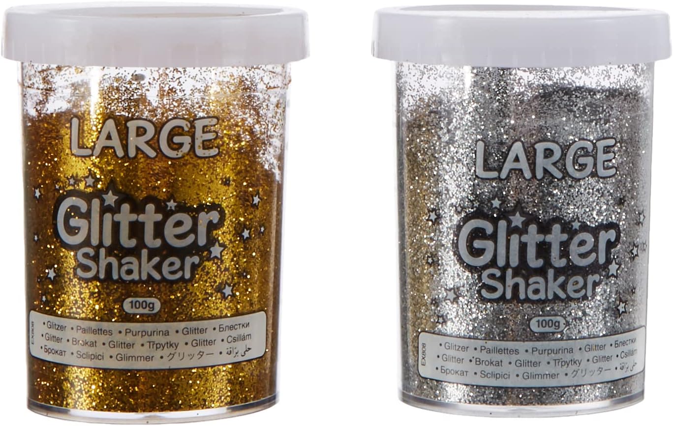 (2 pcs) - Gold & Silver Jumbo Glitter Shakers for Children for Crafts Set of 2