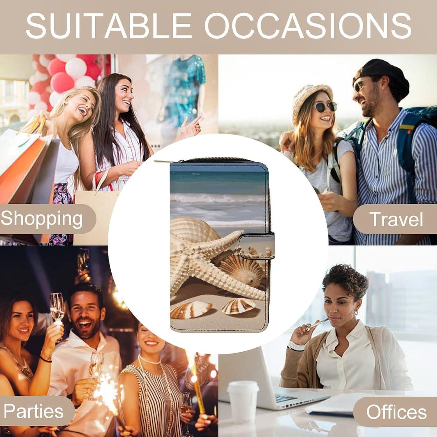Large Seashell Starfish Wallet,PU Leather Material, Small Wallet,Bifold with Zipper, Travel Wallet,Compact And Portable for Men And Women 7.8 * 4.3 * 1.4 Inches