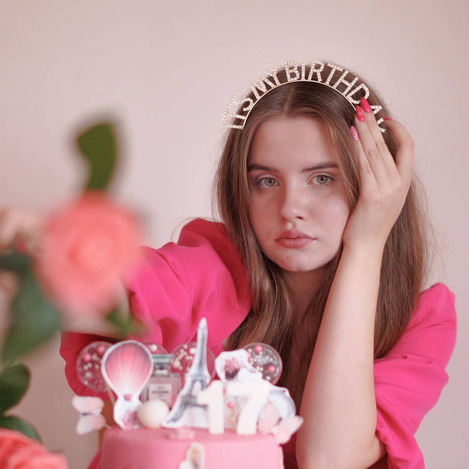 Rose Gold Birthday Crown for Girls - Cute Happy Birthday Tiara for Women - Headband Decorations Gift