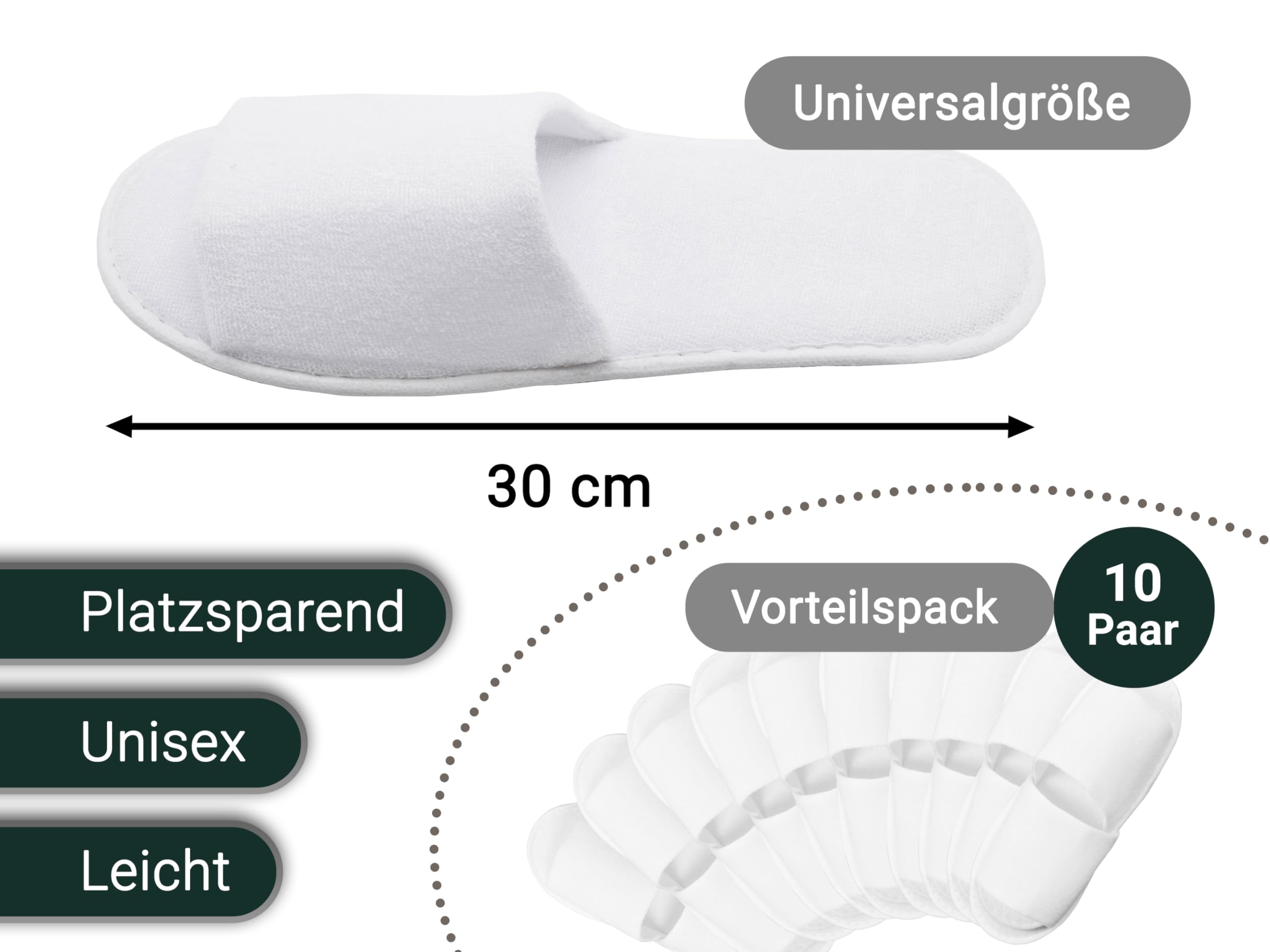 ZOLLNER Einwegslipper Gästehausschuh mit offener Spitze - Frottierslipper für Reise, Spa, Sauna und Zuhause - rutschhemmende Sohle - Einheitsgröße - Hotelqualität, 252