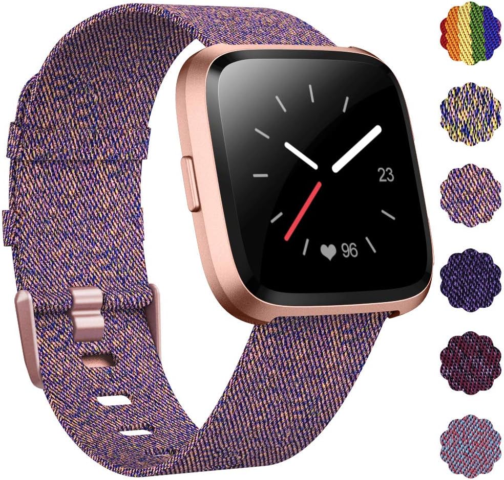DAIKA Bands Compatible with Fitbit Versa 2 / Versa/Versa Lite, Soft Breathable Woven Fabric Replacement Watch Band, Adjustable Cloth Wristbands Accessories for Versa Women Men, Large Small