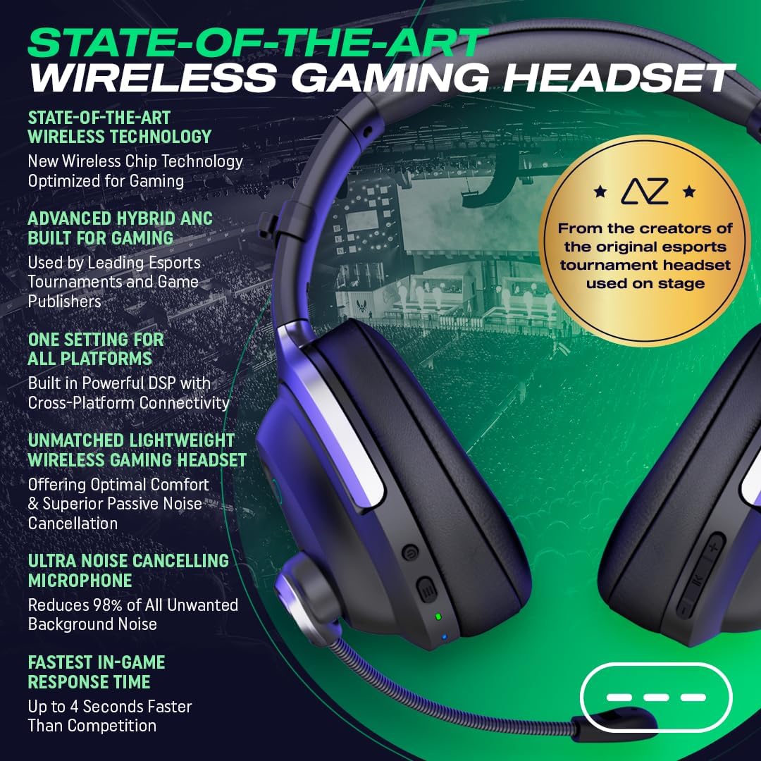 A-Spire Wireless Gaming Headset, Tournament-Grade Hybrid ANC, Ultra-Low Latency, Flip-to-Mute Mic, App EQ, 35+ Hr Battery, 270g, 2.4GH, BT, USB-C, 3.5mm, for PC, MacOS PS4/PS5, Switch, Mobile