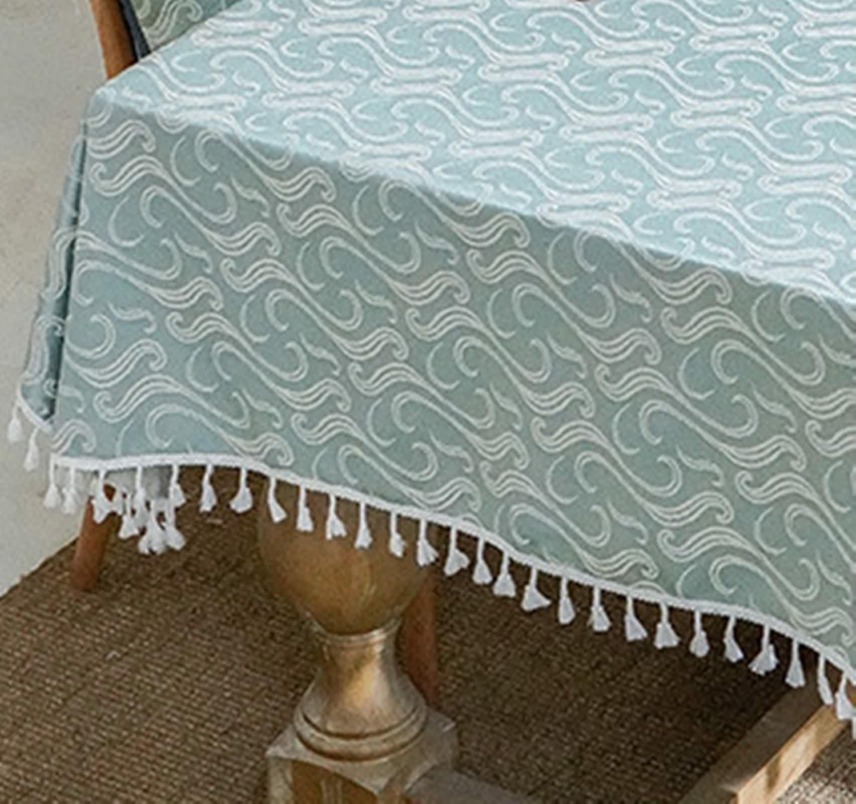 Tovaglia Rettangolare Verde, Tovaglia Tavolo Salotto Cotone Lino Forma Di Nuvola con Nappa Copri Tavolo 135X240CM per Soggiorno Cucina