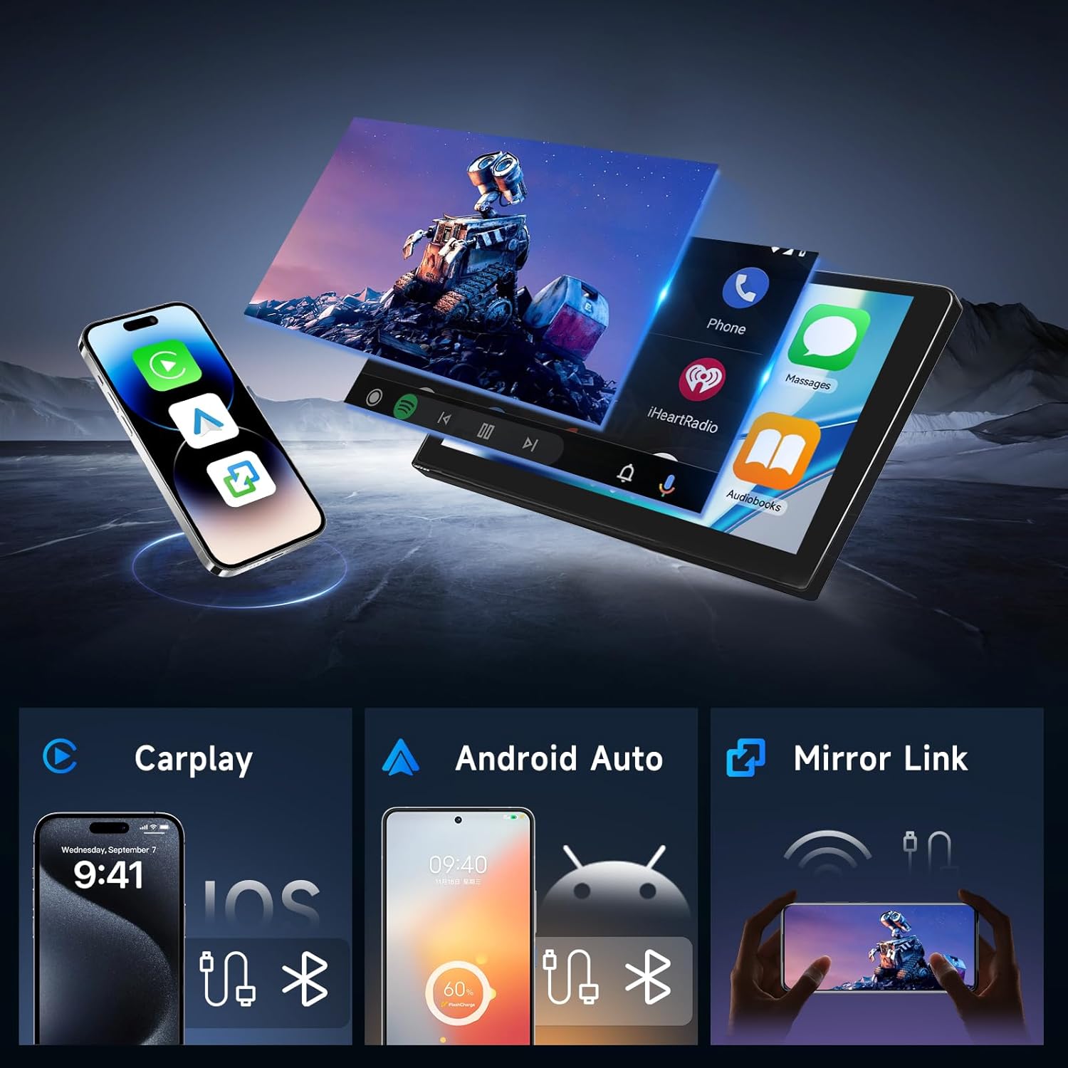Wireless CarPlay, Android Auto, and Mirror Link functionality