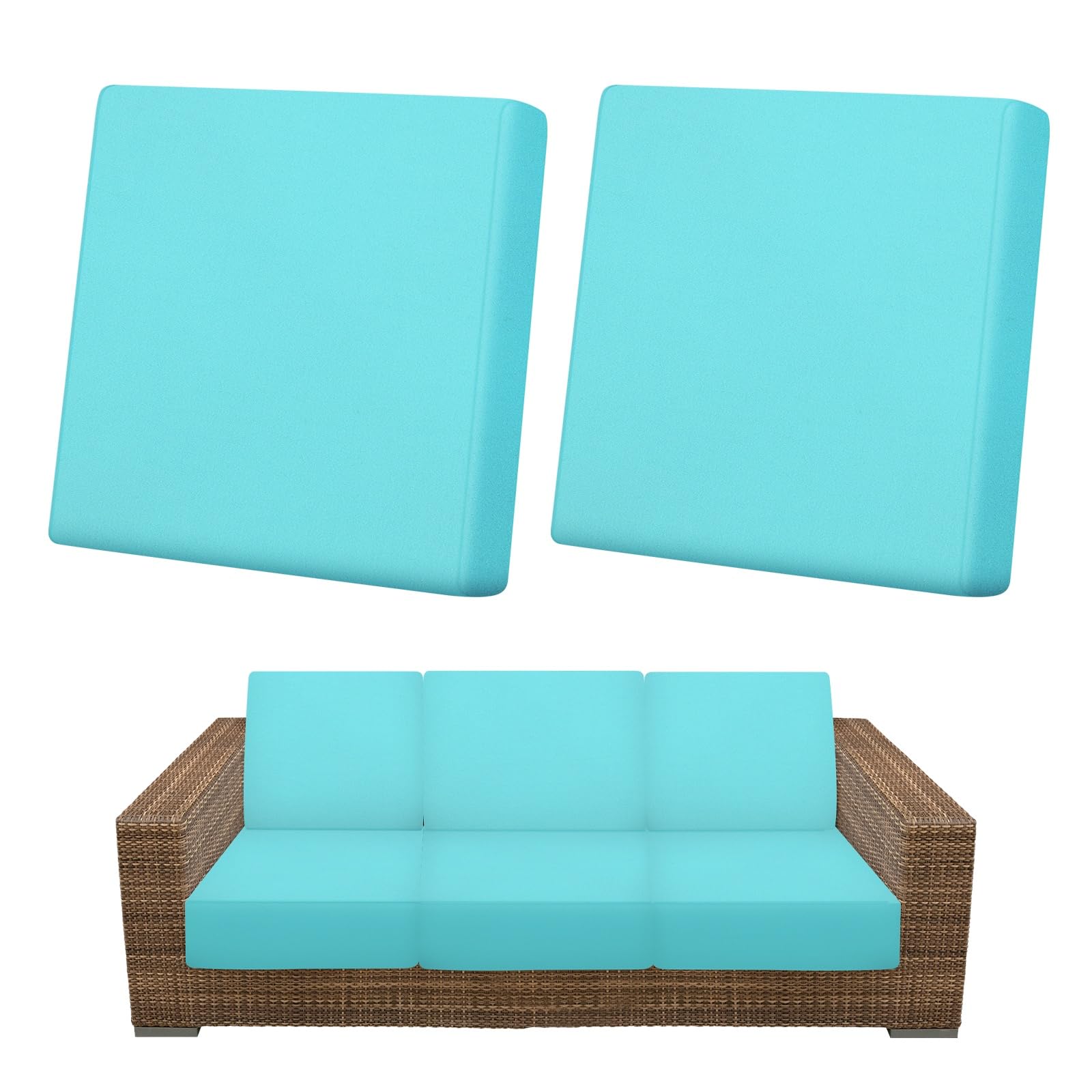 M METERXITY 2-Pack Outdoor Cushion Covers, Stretch Patio Cushion Replacement Slipcovers for Outdoor Couch/Sofa Cushion Covers, Washable Reusable Furniture Protector [Sky Blue]