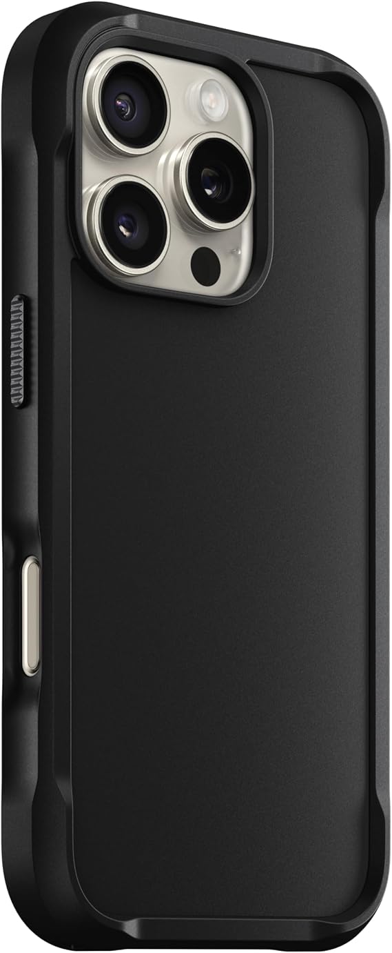 NOMAD Rugged Case for iPhone 16 Pro Polycarbonate Protective Case with TPU Bumper Matte PET Back MagSafe Compatible Black
