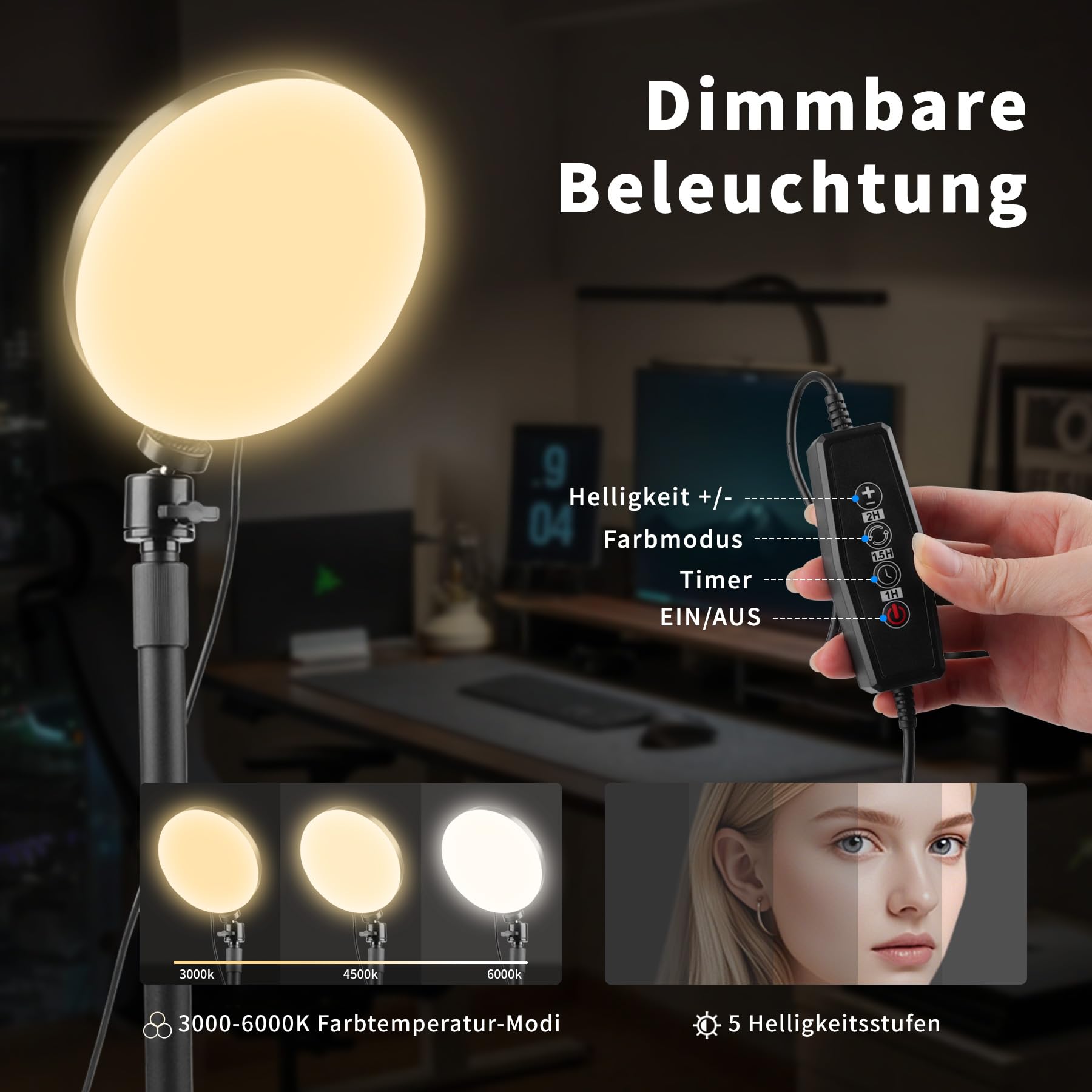 Luce Video LED per Videoconferenze Zoom Meeting Online con Supporto Telefono 3 Modalita Colore 5 Livelli Luminosita Alimentazione USB per Streaming Live Webcam Home Office Selfie Professionale