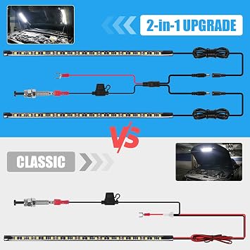 2-in-1 Under Hood LED Light Kit, Waterproof 12V Car LED Light Bar Car Underhood Work Lights with Automatic On/Off, 2pcs 36cm/14.17in 21LEDs Light Strip Kit, Universal Fits Any Vehicle
