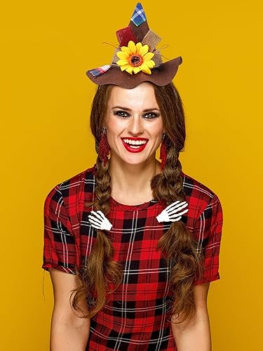 Miniatura 6 de Waydress 2 piezas de sombrero de espantapájaros de Halloween, diadema de fieltro espantapájaros, accesorios de disfraz para mujer, disfraz de