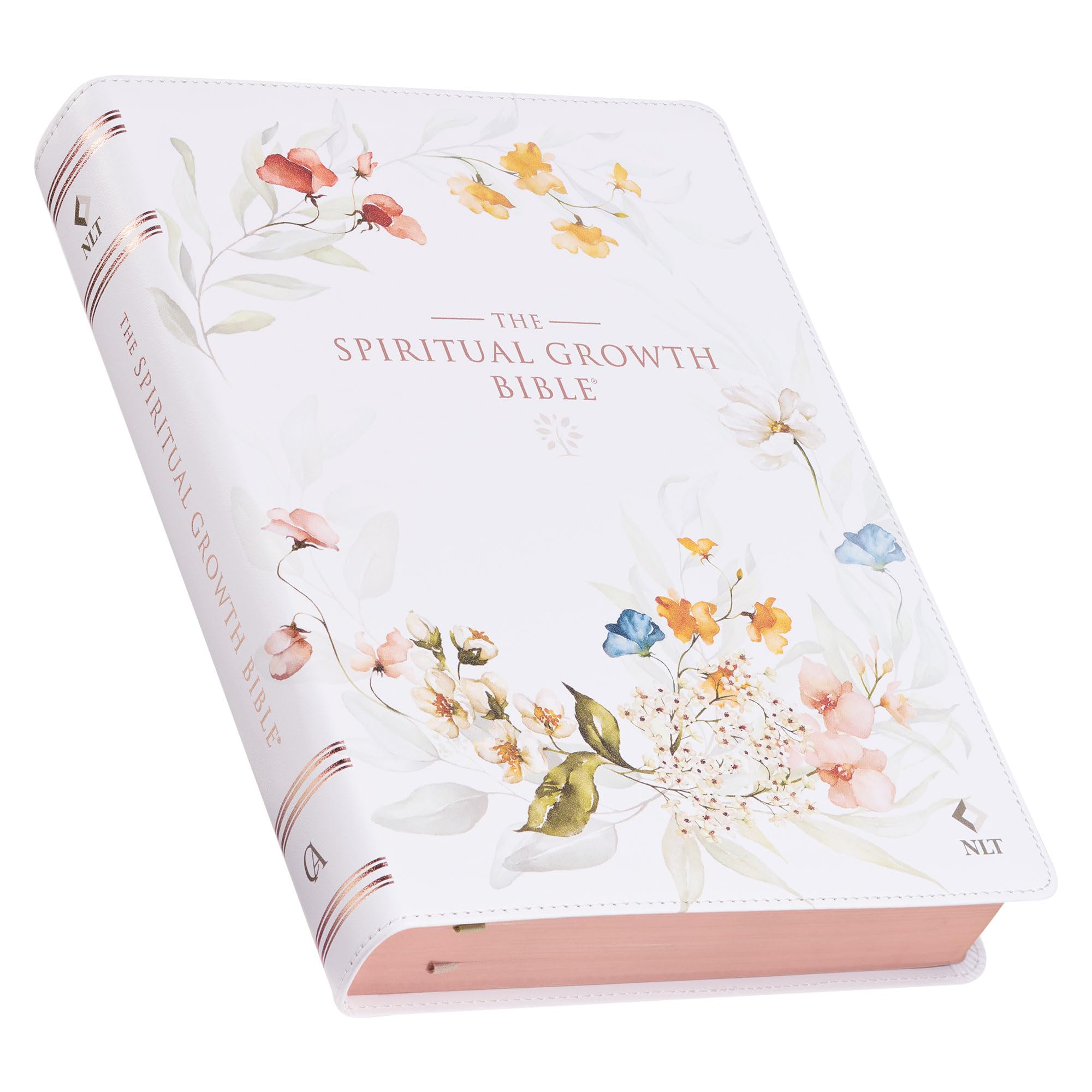 The Spiritual Growth Bible, Study Bible, NLT - New Living Translation Holy Bible, Faux Leather, White Printed Floral