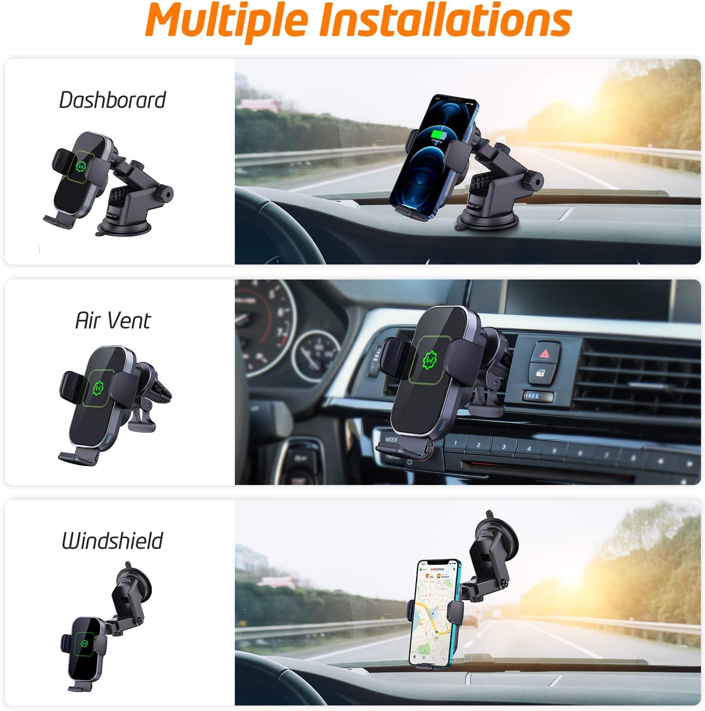 WixGear Wireless Car Charger, (New Version Automatic Arms) Auto-Clamping Fast Wireless Car Charger, Phone Holder for Car, 15W Qi Fast ChargingCompatible with iPhone 13 12 Mini 11 Pro Max,Samsung S21