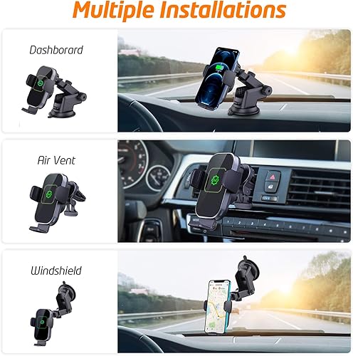 Miniatura 4 de WixGear Cargador inalámbrico para automóvil, (nueva versión de brazos automáticos), cargador inalámbrico rápido para automóvil, soporte de teléfono