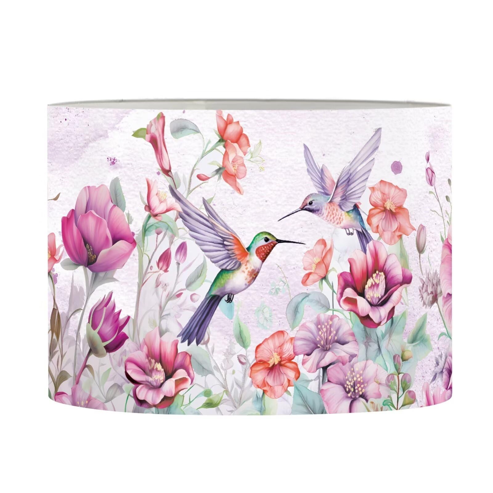 FANCOSAN Hummingbird Drum Lampshade Purple Floral Lamp Shade Cover for Bedroom Nightstand Home Decor M — image 1