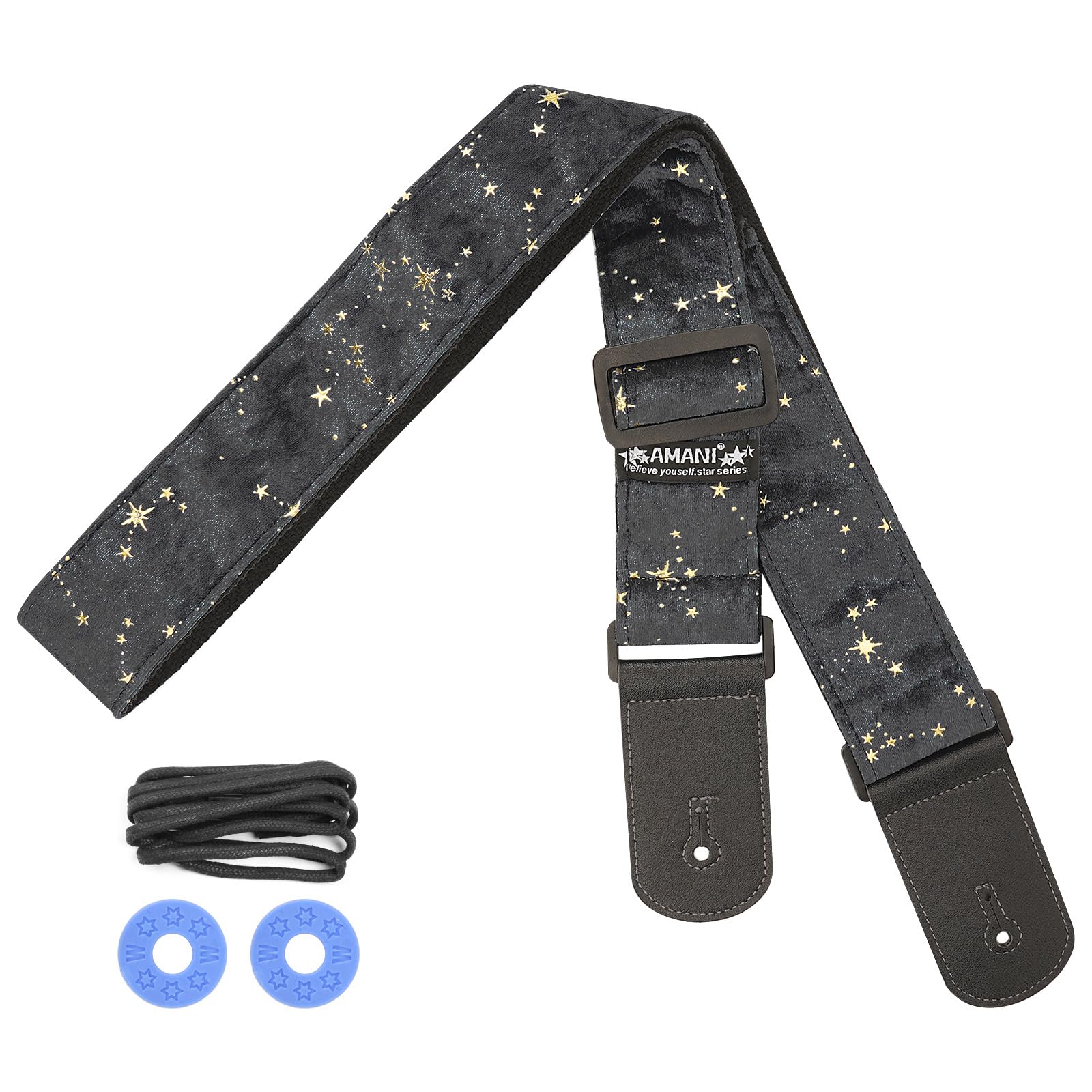 LUWOO Ukulele Strap Belt, Adjustable Shoulder Strap for Folk, Electric Guitar Bass, Starry Pattern Uke Strap for Mandolin, Banjo, Concert (Starry Black)