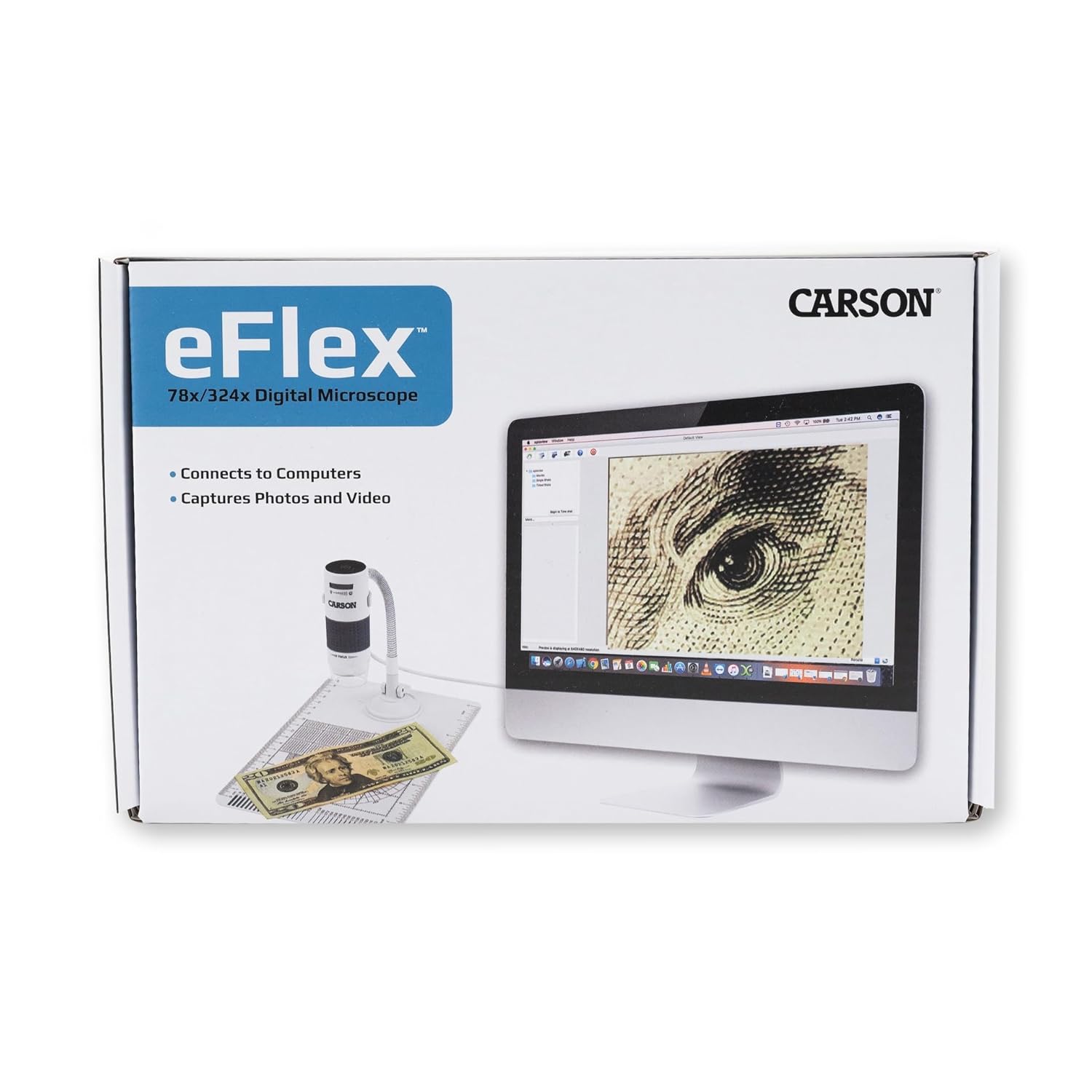Carson eFlex 78x/324x Effective Magnification (Based on a 27" monitor) LED Lighted USB Digital Microscope with Flexible Stand and Base (MM-840) , White