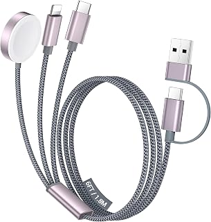 Temdan for Travel Vacation Essentials,3 in 2 USB C Cable for Apple Watch Charger/iPhone 17 Charger/Lightning,Multi Charging Cable Cord,Camping Essentials,Portable Designed for iWatch &iPhone 16-12-6FT