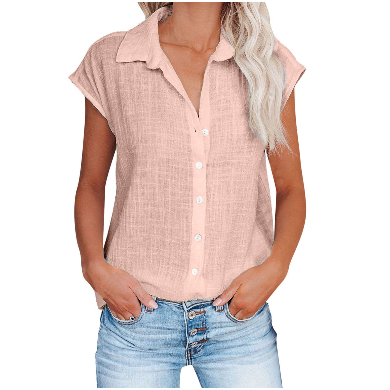 NUSGEAR 2022 Camisa Manga Corta Mujer, Verano Moda algodón y Lino Elegante Blusa Camisa Cuello en V Color sólido Camiseta Suelto Tops Casual Fiesta T-Shirt Original Suave cómodo tee