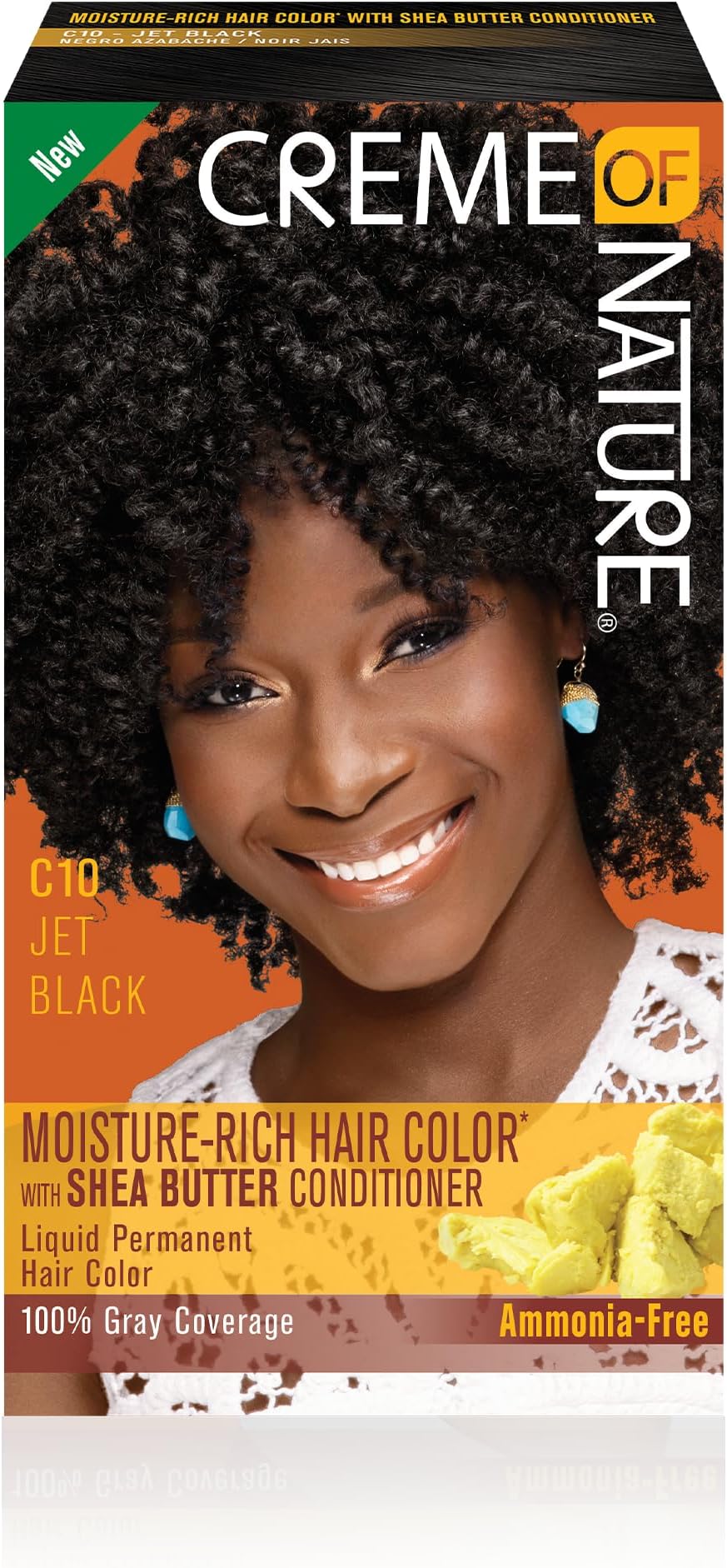 Moisture Rich Liquid Hair Color by Creme of Nature, C10 Jet Black, with Shea Butter Conditioner, 1 Application