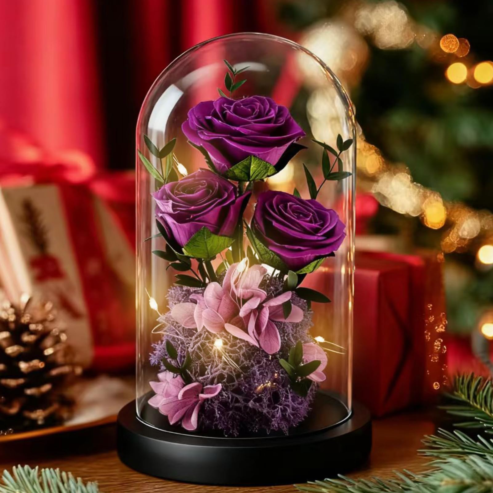 Birthday Gifts for Women Mom Fresh Flowers for Delivery Prime Forever Preserved Rose in Glass Dome Gifts for Her Girlfriend Grandma Daughter Wife Valentines Mothers Day Christmas Anniversary-Purple