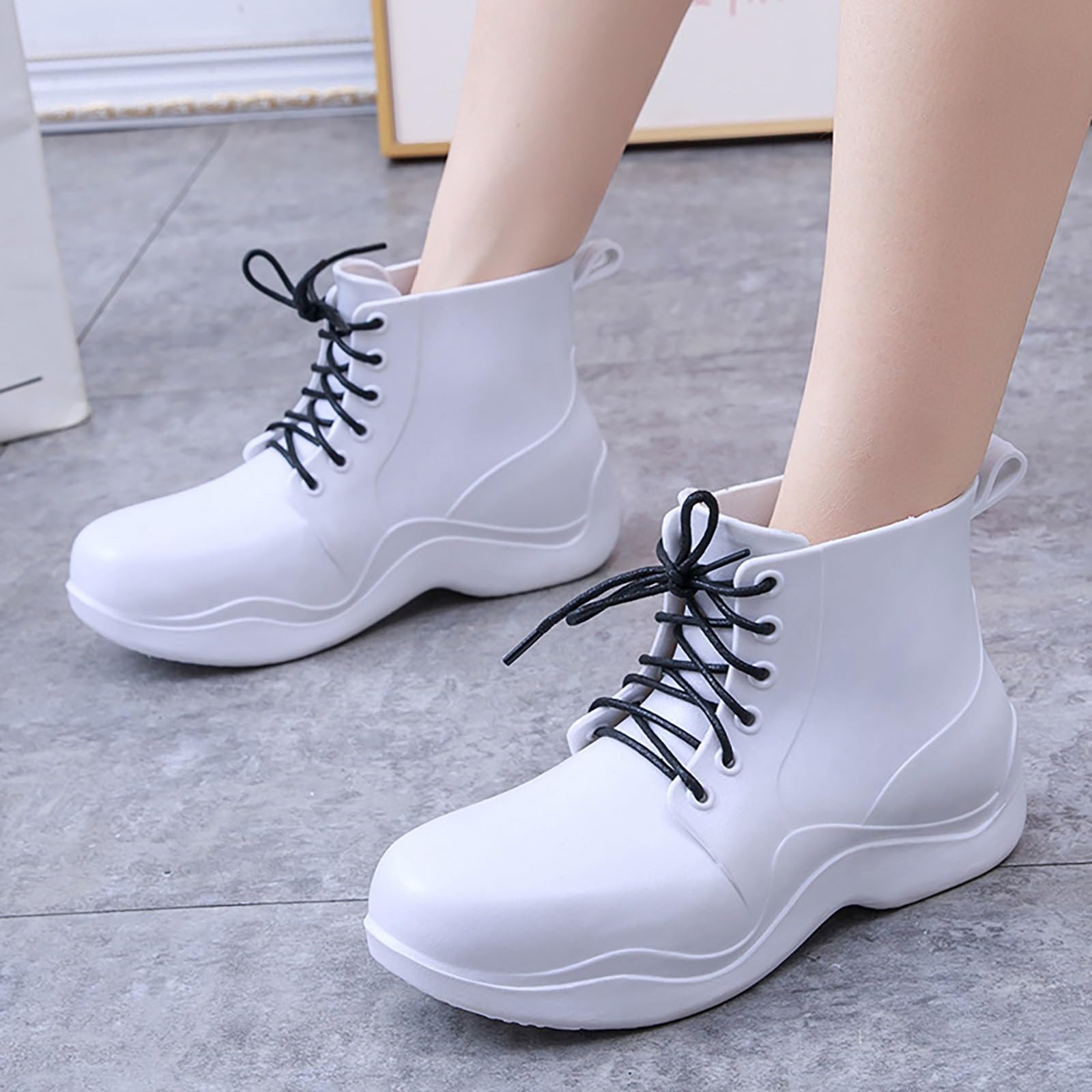 Botas de goma para mujer, con cordones, botas de lluvia, botines de goma, impermeables, antideslizantes, para jardín, botas de lluvia, botas de lluvia, botines de lluvia
