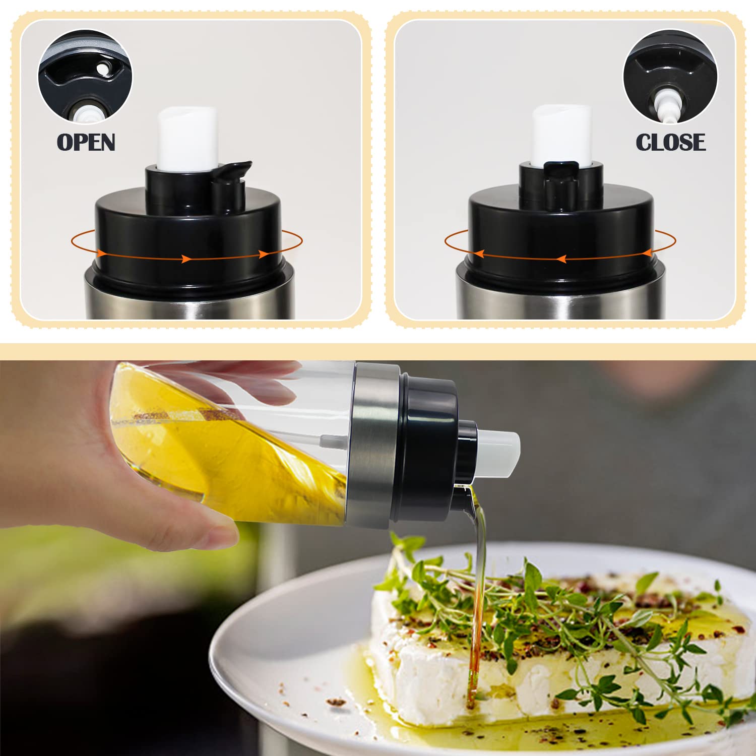 SHMSHNG Oliesproeier voor spijsolie, olijfoliefles, oliespuitfles, 2-in-1 oliedispenser en oliesproeier, keukengadgets voor koken, salade en grill, zwart wit