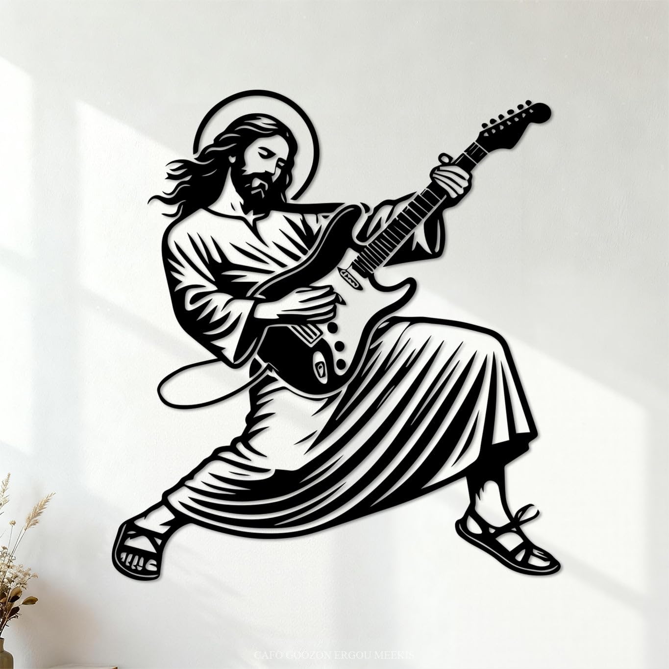 Wall Stickers Funny Jesus Christ Guitarist Clipart 67.2x73.6cm Tattoo Culture Black