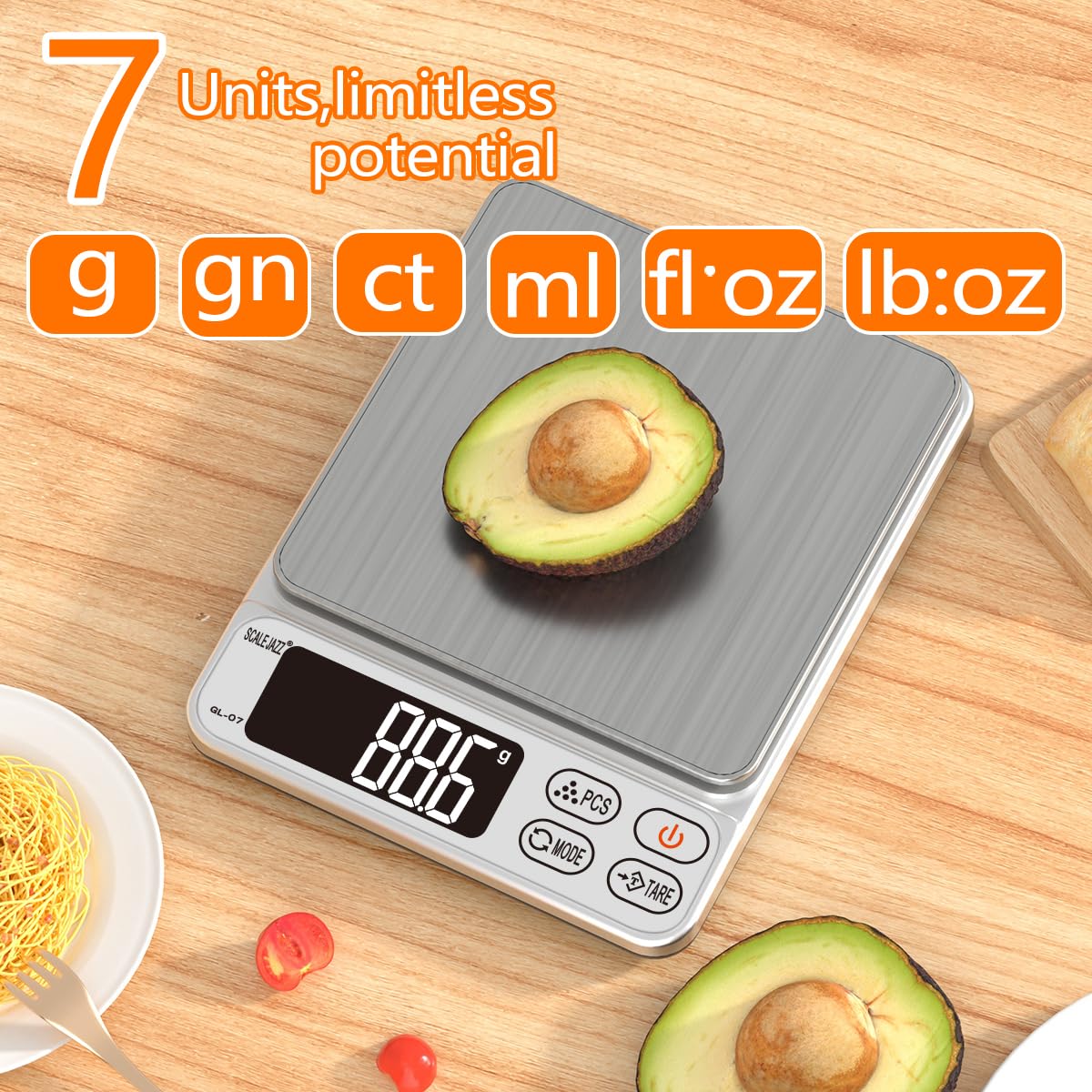 Báscula electrónica de cocina de alta precisión con un peso máximo de 5 kg, precisa a 0,1 función de sincronización de desconexión automática