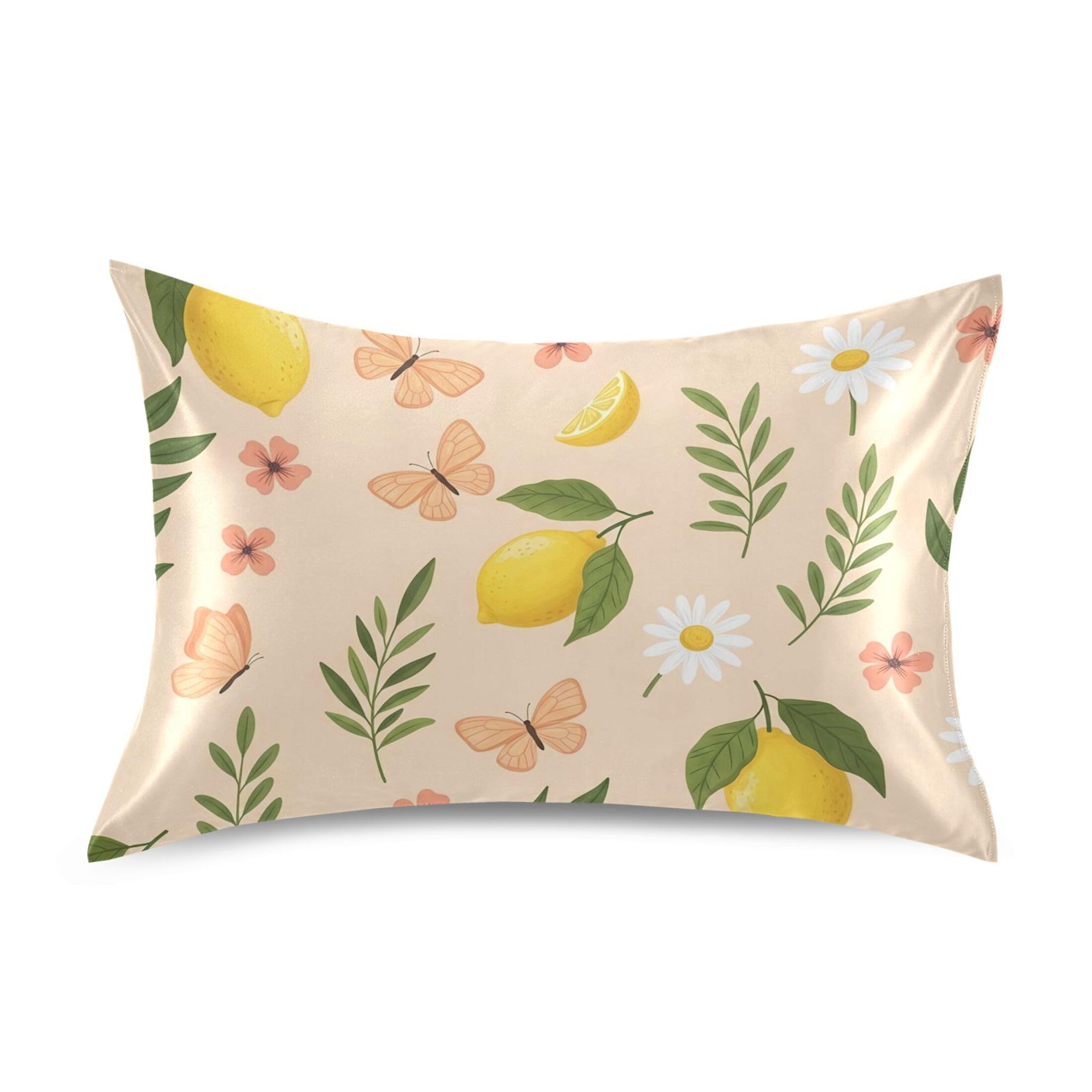 Fuauuyl Pillowcase Standard Size 20x26 in, Lemons Soft Breathable Satin Pillow Case for Hair and Skin with Envelope Closure Wrinkle-Free