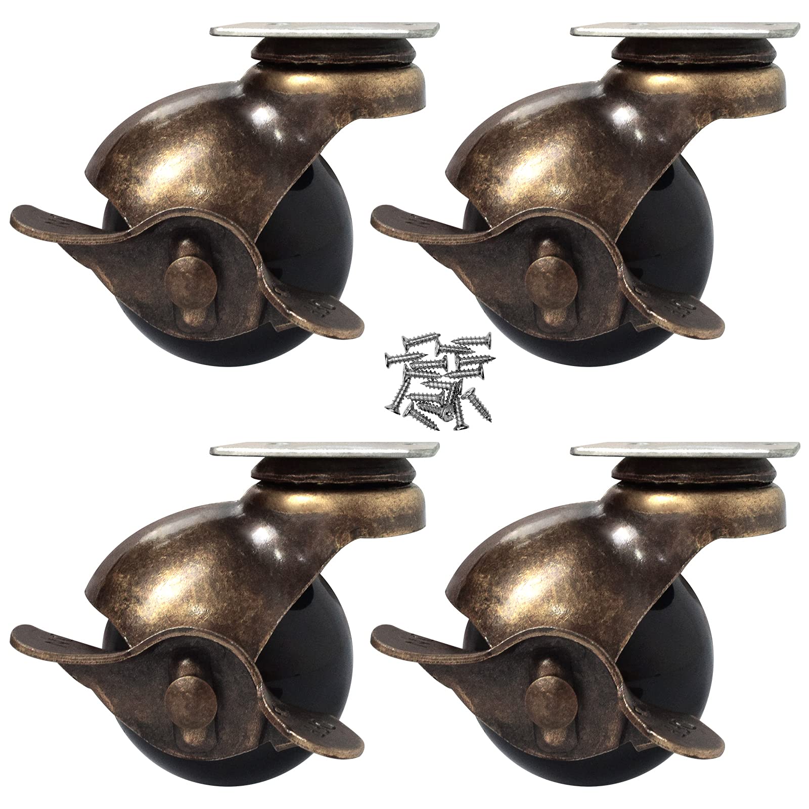 OK5STAR 4pcs Antique Furniture Caster Wheels,2 inch Ball Plate Casters